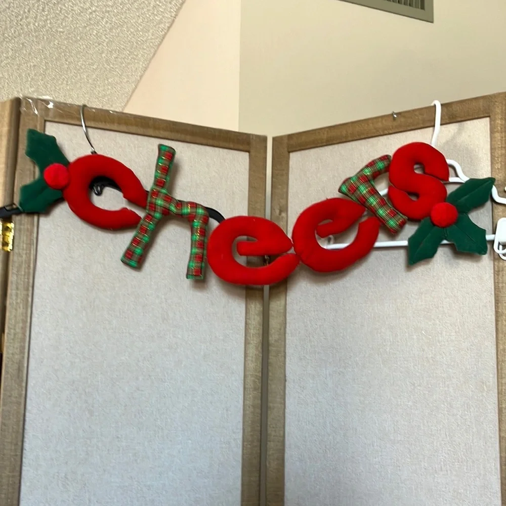 FINAL MARKDOWN Festive 'Cheers' Holiday stuffed Garland - Red and Green